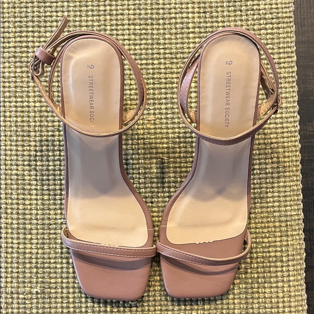 Streetwear Society Rose-Blush Square-Toe Ankle-Strap Heels
